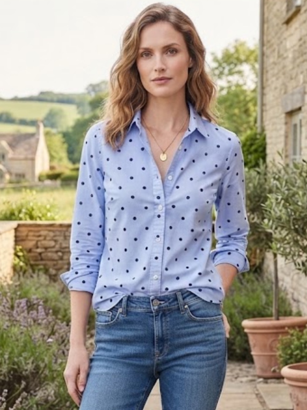 Talbots 100% Cotton Blue Polkadot Button Shirt